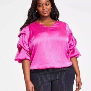 Vince Camuto Plus Size Shadow Stripe Bubble Sleeve V-Neck Top 2XL
